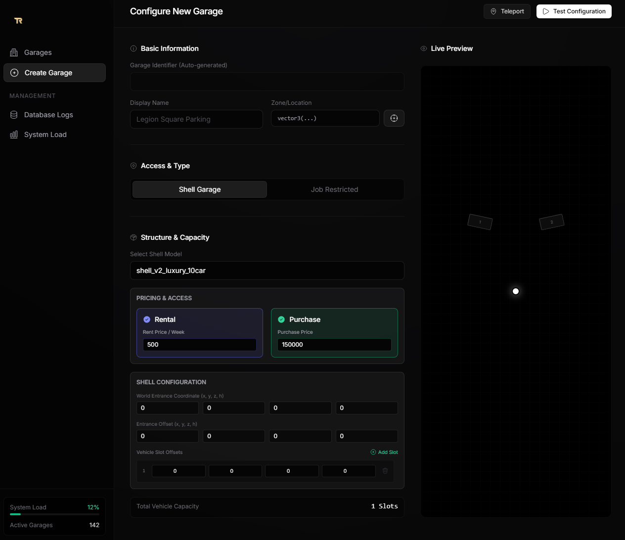 Garage admin panel preview 1