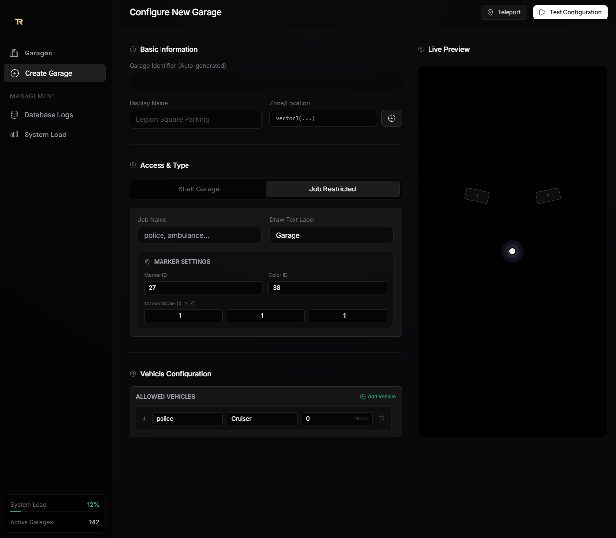 Garage admin panel preview 2