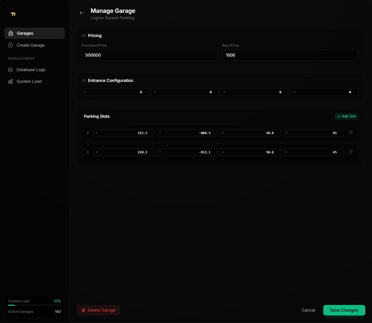 Garage admin panel preview 3